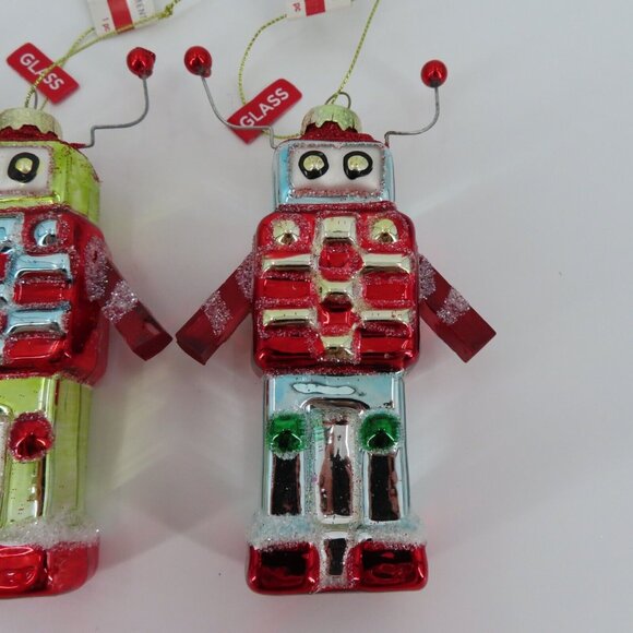 Ashland Home Set 3 Robot Glass Glittered Christmas Holiday Ornaments Xmas NEW - Picture 4 of 10